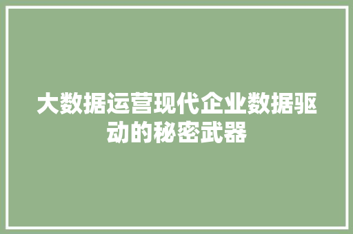 大数据运营现代企业数据驱动的秘密武器  第1张