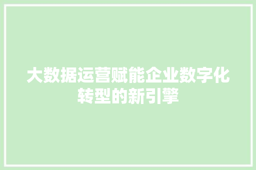 大数据运营赋能企业数字化转型的新引擎  第1张