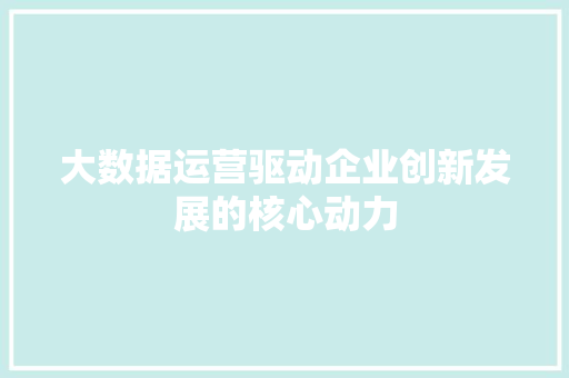 大数据运营驱动企业创新发展的核心动力  第1张
