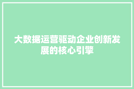 大数据运营驱动企业创新发展的核心引擎  第1张