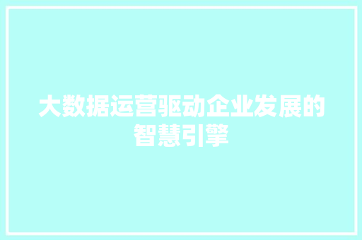 大数据运营驱动企业发展的智慧引擎  第1张
