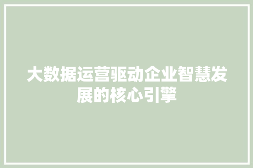 大数据运营驱动企业智慧发展的核心引擎  第1张