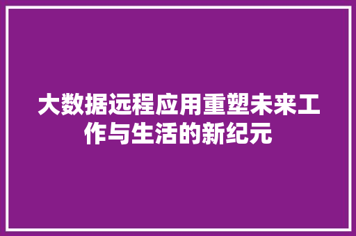 大数据远程应用重塑未来工作与生活的新纪元