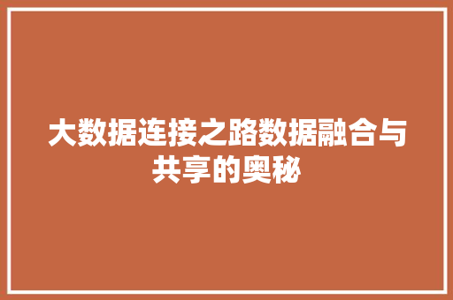 大数据连接之路数据融合与共享的奥秘