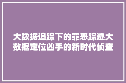 大数据追踪下的罪恶踪迹大数据定位凶手的新时代侦查手段  第1张