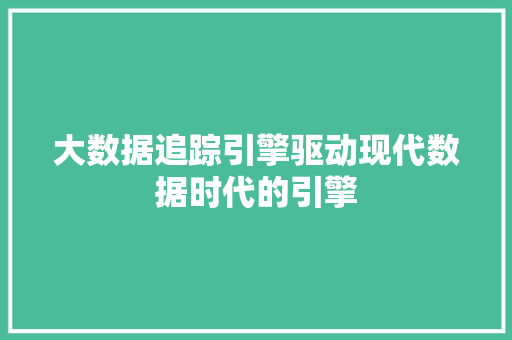 大数据追踪引擎驱动现代数据时代的引擎