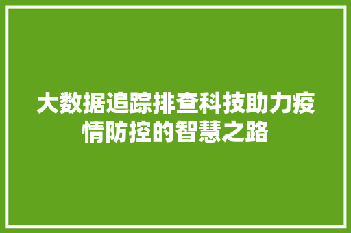 大数据追踪排查科技助力疫情防控的智慧之路