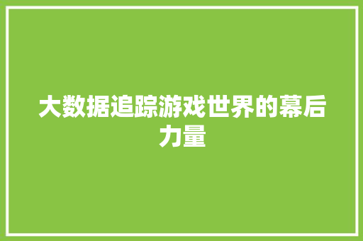 大数据追踪游戏世界的幕后力量  第1张