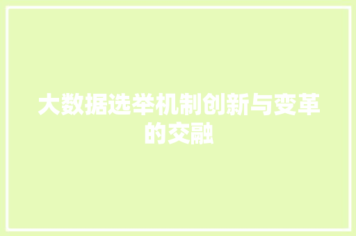 大数据选举机制创新与变革的交融