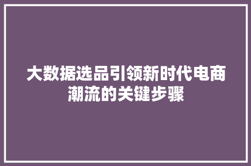 大数据选品引领新时代电商潮流的关键步骤  第1张