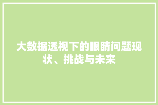 大数据透视下的眼睛问题现状、挑战与未来