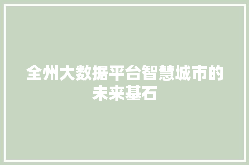 全州大数据平台智慧城市的未来基石