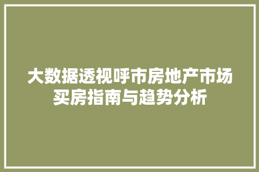 大数据透视呼市房地产市场买房指南与趋势分析