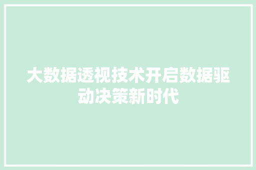 大数据透视技术开启数据驱动决策新时代