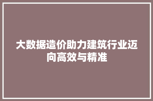 大数据造价助力建筑行业迈向高效与精准