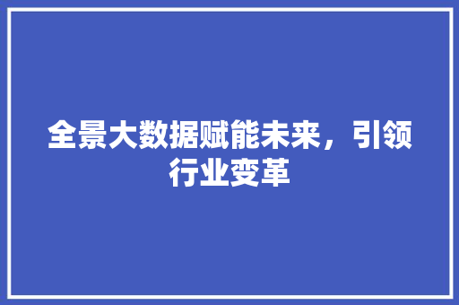 全景大数据赋能未来，引领行业变革  第1张