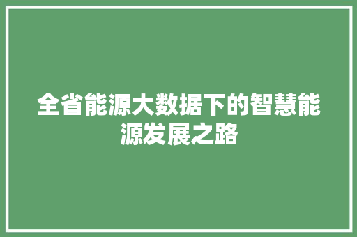 全省能源大数据下的智慧能源发展之路  第1张