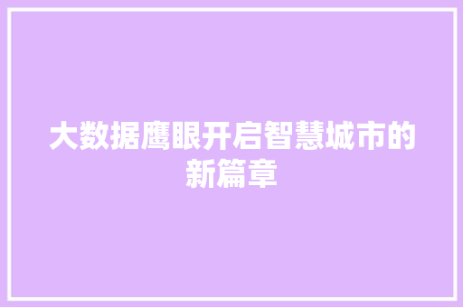 大数据鹰眼开启智慧城市的新篇章  第1张