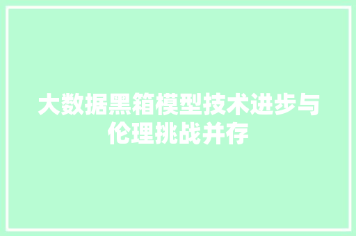 大数据黑箱模型技术进步与伦理挑战并存