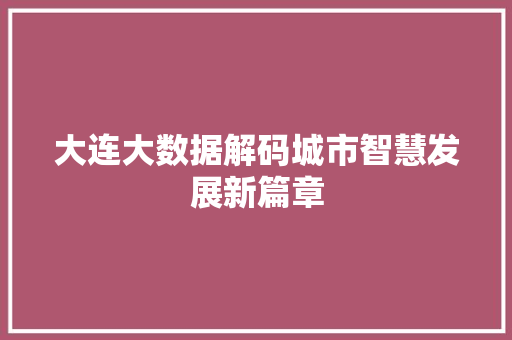 大连大数据解码城市智慧发展新篇章  第1张
