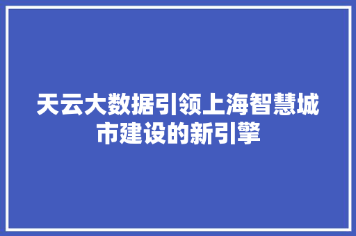 天云大数据引领上海智慧城市建设的新引擎