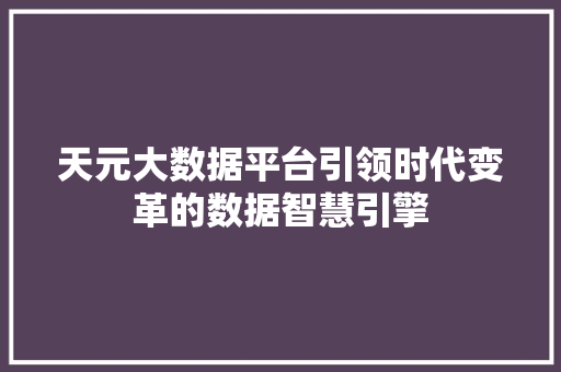 天元大数据平台引领时代变革的数据智慧引擎