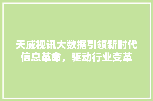天威视讯大数据引领新时代信息革命，驱动行业变革