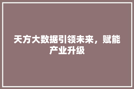 天方大数据引领未来，赋能产业升级