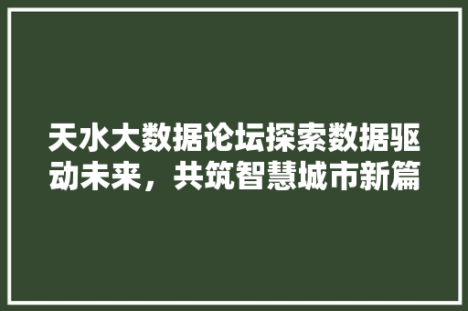 天水大数据论坛探索数据驱动未来，共筑智慧城市新篇章