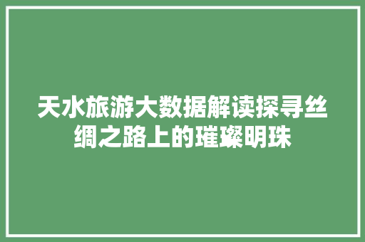 天水旅游大数据解读探寻丝绸之路上的璀璨明珠