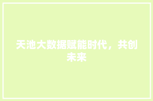 天池大数据赋能时代，共创未来