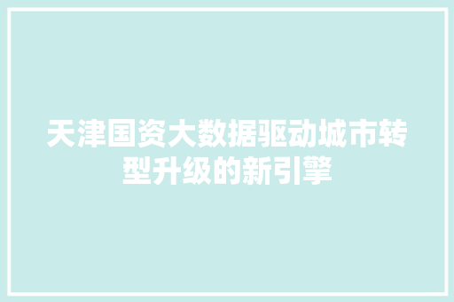 天津国资大数据驱动城市转型升级的新引擎