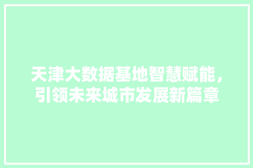 天津大数据基地智慧赋能，引领未来城市发展新篇章  第1张