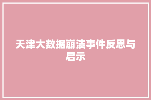 天津大数据崩溃事件反思与启示  第1张