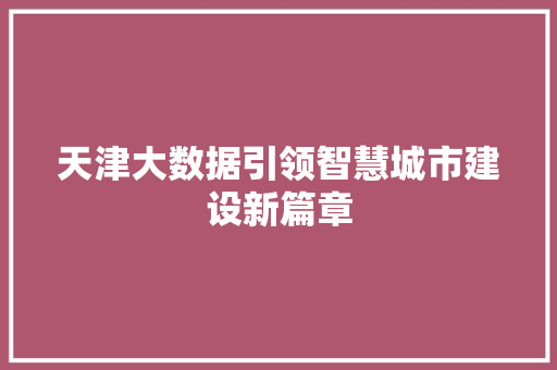 天津大数据引领智慧城市建设新篇章