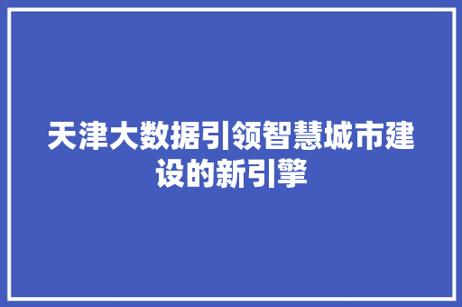 天津大数据引领智慧城市建设的新引擎