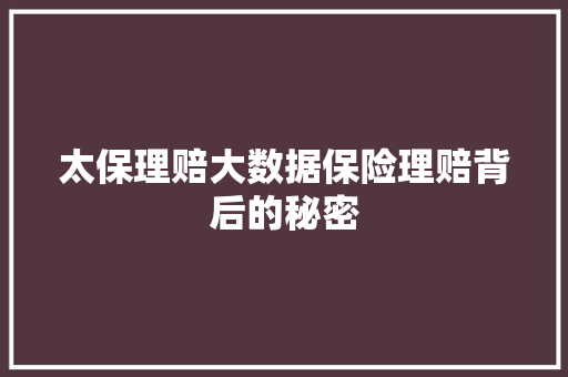 太保理赔大数据保险理赔背后的秘密