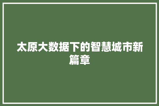 太原大数据下的智慧城市新篇章