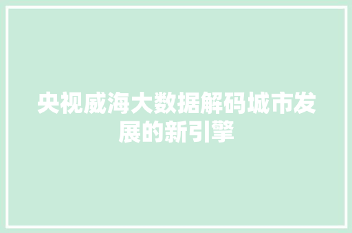 央视威海大数据解码城市发展的新引擎  第1张