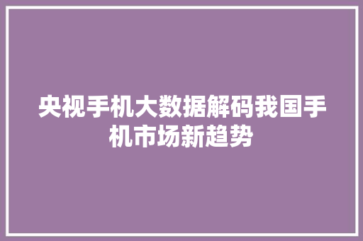 央视手机大数据解码我国手机市场新趋势  第1张