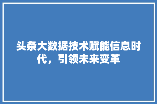 头条大数据技术赋能信息时代，引领未来变革  第1张