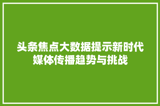 头条焦点大数据提示新时代媒体传播趋势与挑战