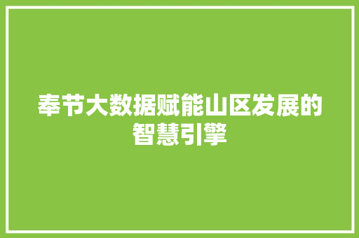 奉节大数据赋能山区发展的智慧引擎  第1张