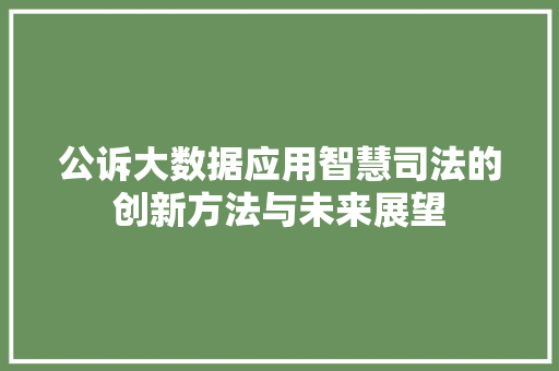 公诉大数据应用智慧司法的创新方法与未来展望