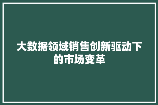 大数据领域销售创新驱动下的市场变革  第1张