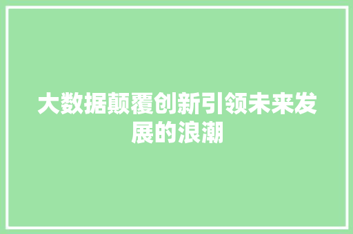 大数据颠覆创新引领未来发展的浪潮
