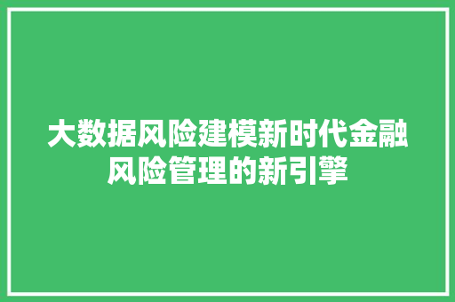 大数据风险建模新时代金融风险管理的新引擎  第1张