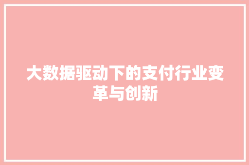 大数据驱动下的支付行业变革与创新  第1张