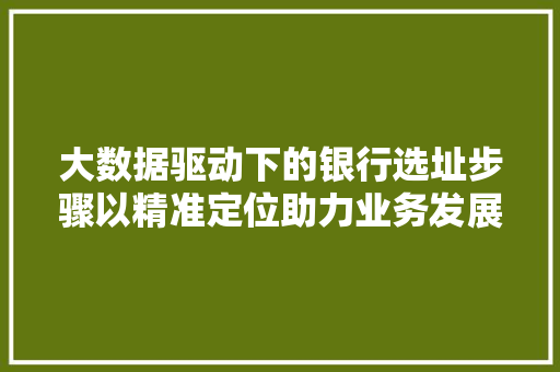 大数据驱动下的银行选址步骤以精准定位助力业务发展