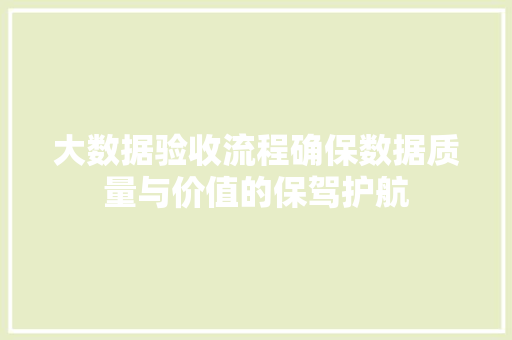 大数据验收流程确保数据质量与价值的保驾护航